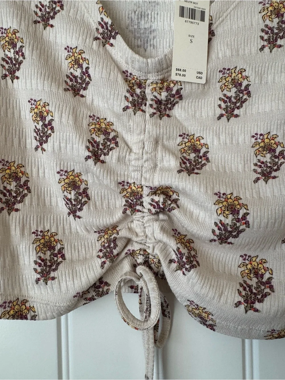 Anthropologie NWT Floral Ruched Front Crop Top Small